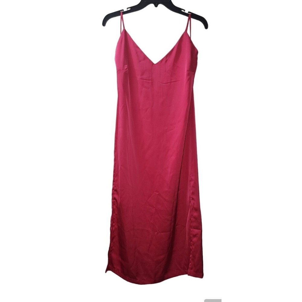Shinestar Slip Dress V-Neck Sleeveless Midi Dress Party Cocktail Red M